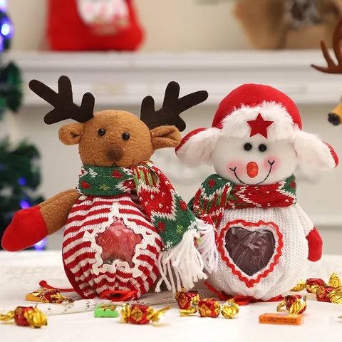 Knitted Christmas Gift Bag Cartoon Santa Claus Snowman Reindeer Apple Handbag Xmas Eve Candy Packaging Tote Bag Festive Decor