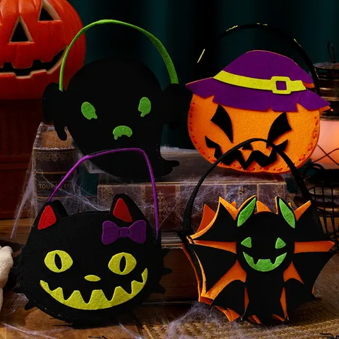 Halloween Felt Candy Bag DIY Cartoon Pumpkin Black Cat Bat Ghost Gift Handbag For Kids Party Treats Halloween Decorations