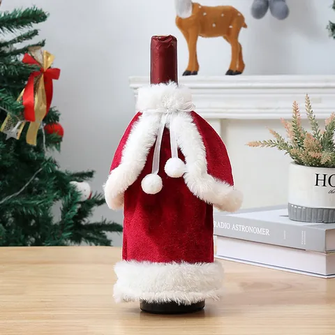 Copri Bottiglia di Vino di Natale in Velluto Rosso Vestito da Babbo Natale Mantello per Tavolo di Casa Festa di Natale Decorazione