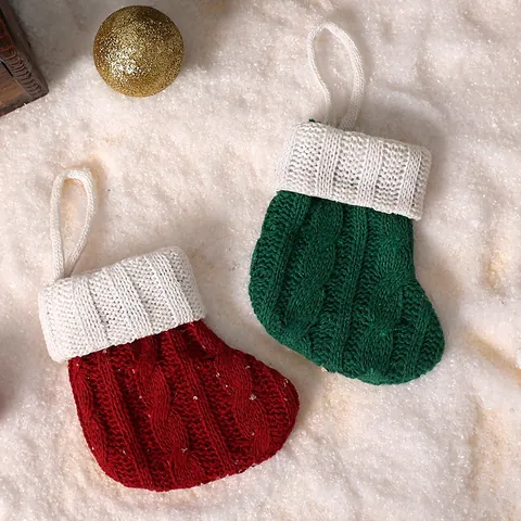 Christmas Mini Knitted Stockings Hanging Ornaments For Christmas Tree Decor Home Party Decor Polyester Knit Socks Gift Bags