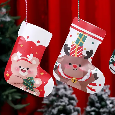 Bolsas De Regalo De Papel Con Forma De Calcetín De Navidad Para Niños Diseño De Papá Noel Muñeco De Nieve Reno Bolsas Para Dulces Aperitivos