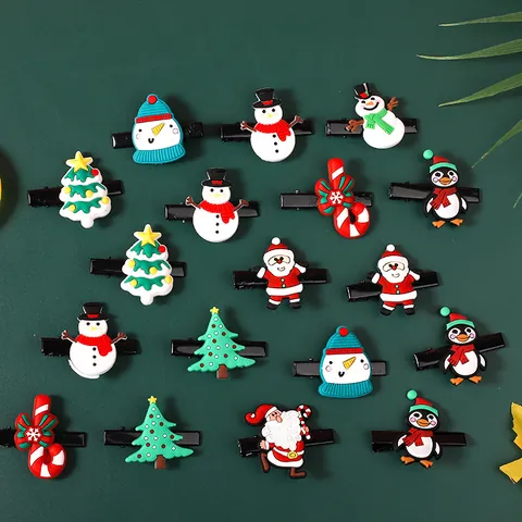 Pinzas para el Cabello de Navidad para Niños Papá Noel Muñeco de Nieve Reno Árbol PVC Clips de Pico de Pato Accesorios Cabello
