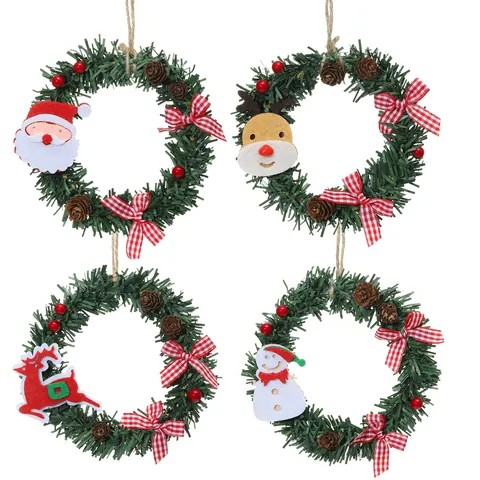 Corona de Navidad Adornos Colgantes Mini Guirnalda de Navidad Con Papá Noel Muñeco de Nieve Reno Piña de Pino Lazo Decoración para Fiesta Vacaciones Hogar Árbol Puerta Decor
