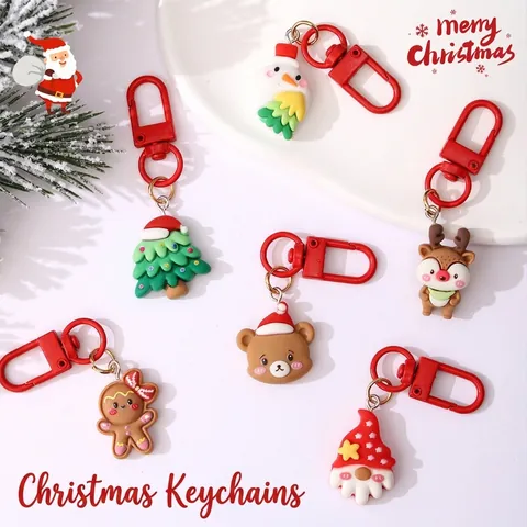 Llavero Colgante de Resina de Navidad de Dibujos Animados Lindo Papá Noel Muñeco de Nieve Reno Hombre de Jengibre Accesorio de Bolso Regalo de Vacaciones