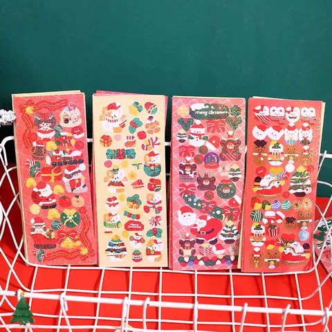 Dibujos Animados Navidad Holográfica Láser Pegatinas DIY Guka Diario Material Papá Noel Reno Muñeco de Nieve Decoración