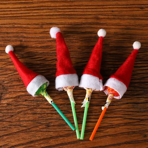 Mini Gorros de Navidad Conjunto Bufanda Piruleta Decoración Botella de Vino Manzana Tela No Tejida Pequeños Gorros de Papá Noel