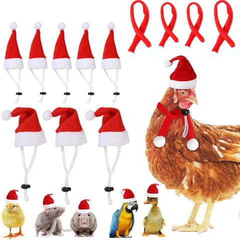 Mini Christmas Hat For Small Pets Hen Hamster Chinchilla Red White Adjustable Elastic Cord Pet Festive Party Decoration