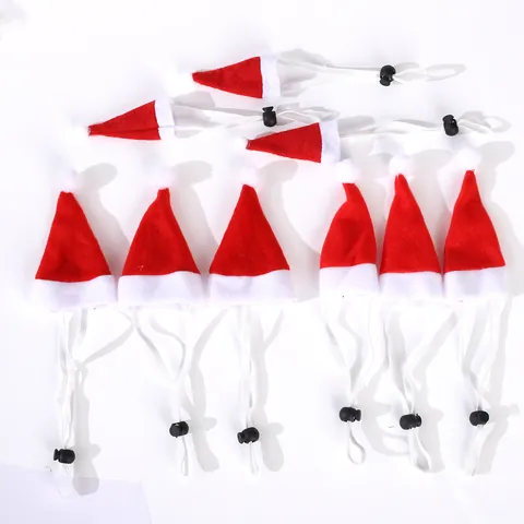 Mini Christmas Hat For Small Pets Hen Hamster Chinchilla Red White Adjustable Elastic Cord Pet Festive Party Decoration