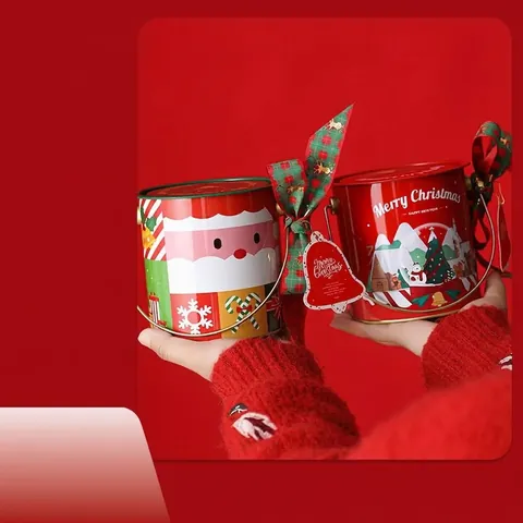 Christmas Tin Gift Box Portable Santa Claus Snowman Pattern Tinplate Packaging Case For Xmas Eve Apple Candy Holiday Decor