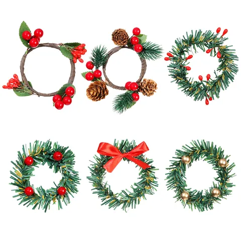 Portatovaglioli di Natale con Aghi di Pino Artificiali Bacche Rosse Pigna Decorazione per Tavola Hotel Casa Feste