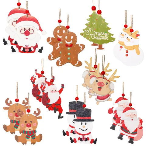 Wooden Christmas Tree Ornaments Santa Claus Reindeer Snowman Gingerbread Man Hanging Pendant Festive Holiday Home Decorations