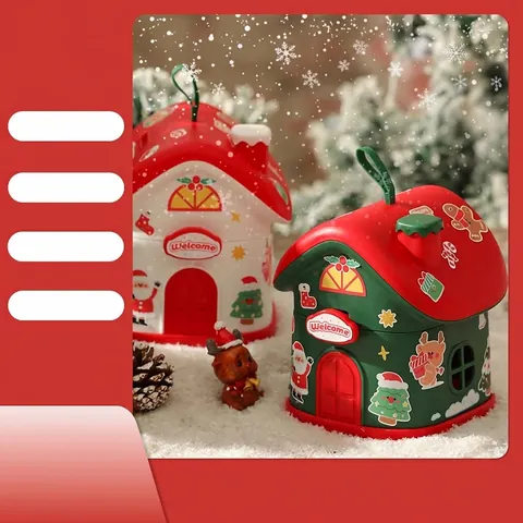 Scatola Regalo di Natale a Forma di Casa per Bambini Confezione Mela Portatile Contenitore Dolci Natalizi Salvadanaio Festoso