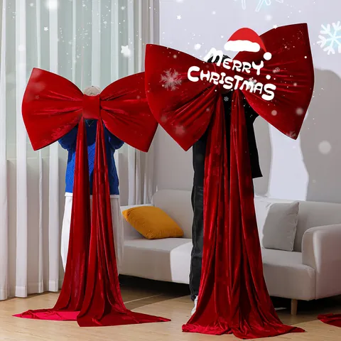 Large Christmas Red Velvet Bow Ornament Oversized Xmas Tree Hanging Decoration For Shopping Mall Festive Holiday Home Decor