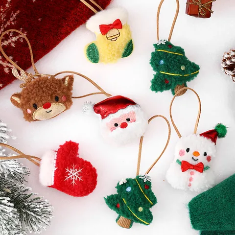 Colgantes de Navidad de Felpa Suave Papá Noel Reno Muñeco de Nieve Bordado Adornos Colgantes para Árbol Mochila Decoración de Vacaciones