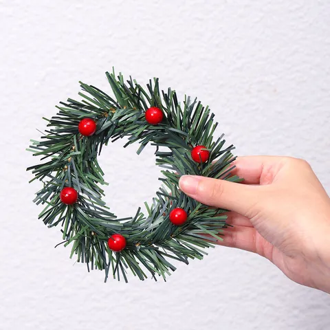 Mini Künstliche Weihnachten Kerzenring Kranz Grüne Piniennadel Rote Beere Kranz für Tisch Deko Weihnachten Heim Party