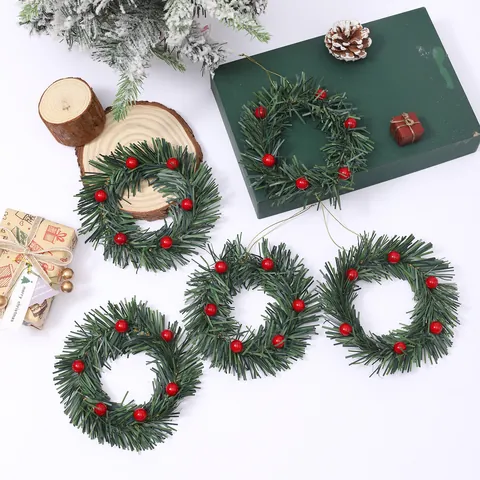 Mini Künstliche Weihnachten Kerzenring Kranz Grüne Piniennadel Rote Beere Kranz für Tisch Deko Weihnachten Heim Party