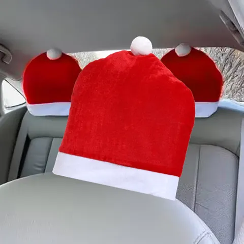 Copripoggiatesta per Auto a Cappello di Babbo Natale Rosso Bianco Coprisedia con Pompon in Morbido Tessuto Decorazione Natalizia