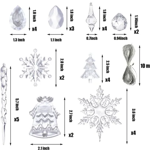 Transparent Christmas Ornaments Set Acrylic Icicles Snowflakes Hanging Pendants For Tree Home Party Decor Clear Plastic Decor