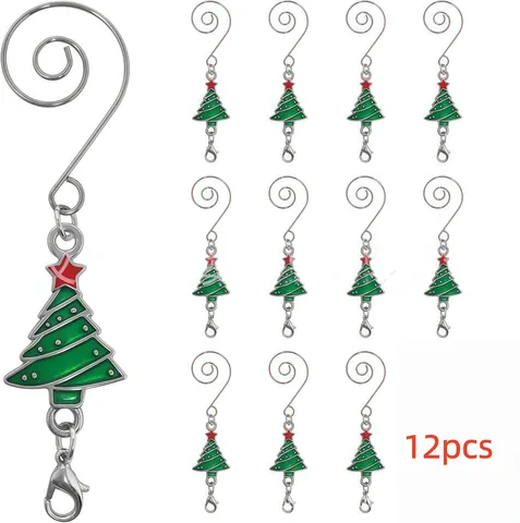 Set di Ganci per Decorazioni per Alberi di Natale in Lega Ganci per Ornamenti a Forma di S Argento Con Pendente ad Albero Verde
