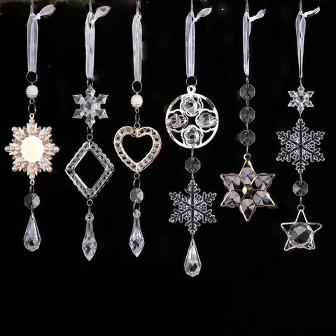 Luxurious Christmas Transparent Crystal Snowflake Hanging Ornaments Alloy Icicle Waterdrop Pendants For Christmas Tree Home Decor