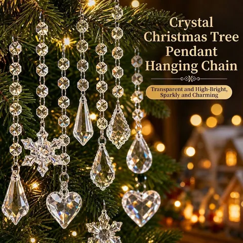 Transparent Plastic Christmas Tree Hanging Ornaments Faceted Snowflake Icicle Heart Crystal Style Pendants For Holiday Wedding Decor