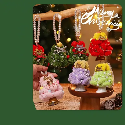 Handgefertigter Weihnachtsbaum Anhänger Aus Chenille Stielen Mit Künstlicher Perlen Kette Und Glocke Deko Für Auto Haus Party