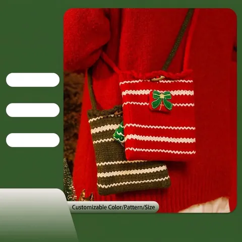 Weihnachten Gestrickte Geschenktüte Weihnachtsmann Rentier Baum Muster Handgehaltene Apfeltüte Gestricktes Paket Party Dekoration