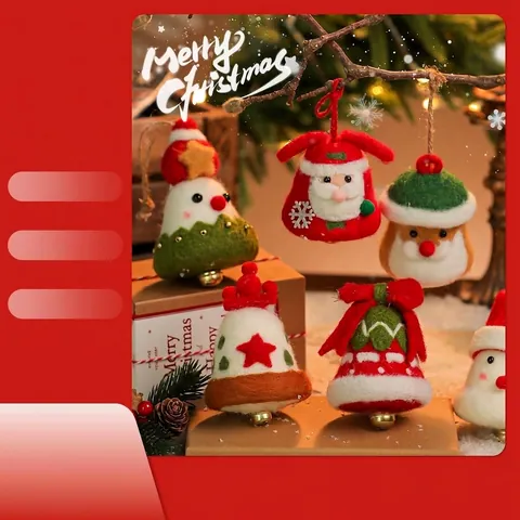 Adornos Colgantes de Campana de Navidad de Fieltro de Lana Hechos a Mano Papá Noel Muñeco de Nieve Reno Decoración para Árbol de Navidad