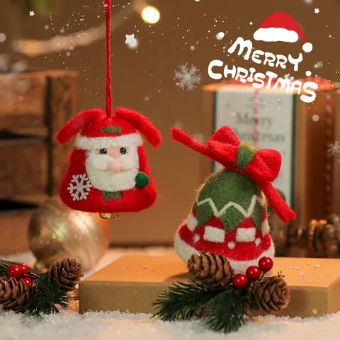 Adornos Colgantes de Campana de Navidad de Fieltro de Lana Hechos a Mano Papá Noel Muñeco de Nieve Reno Decoración para Árbol de Navidad
