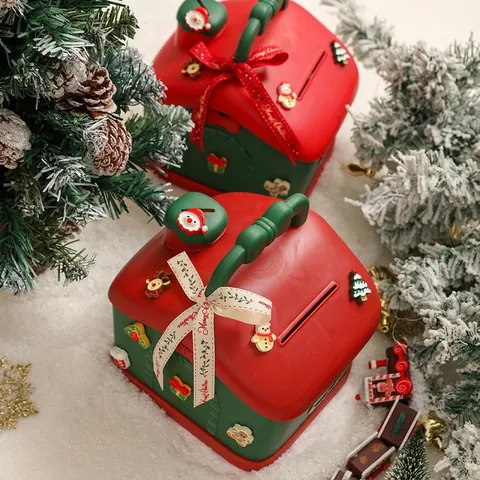 Weihnachtshaus-Form Geschenkbox Neujahr Kinder Sparschwein Kunststoff Aufbewahrungsbox Mit Griff Festliche Süßigkeiten Verpackung