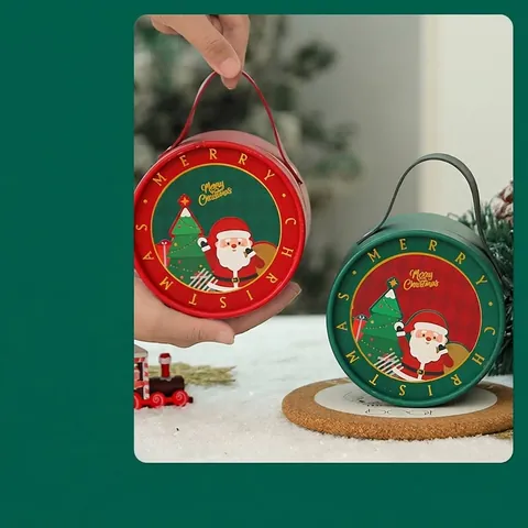 Weihnachts Apfelbox Tragbar Rund Quadratisch Handgehalten Karton Mit Griff Für Heiligabend Party Deko Weihnachtsmann Druck