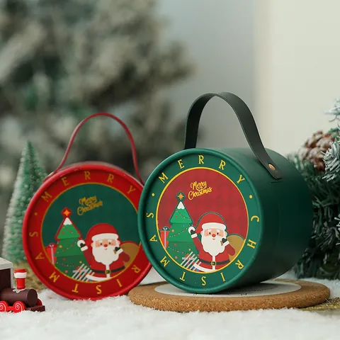 Weihnachts Apfelbox Tragbar Rund Quadratisch Handgehalten Karton Mit Griff Für Heiligabend Party Deko Weihnachtsmann Druck