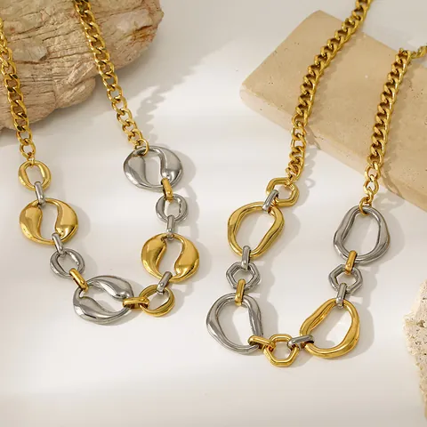 Collier Chaîne en Métal Bicolore Style Punk pour Femme Collier Ras du Cou de Luxe Bijoux Géométriques en Acier Inoxydable