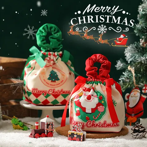 Weihnachten Samt Kordelzug Geschenktüte Cartoon Weihnachtsmann Apfelbeutel Tragbare Süßigkeitentüte Für Feiertag Party Dekoration