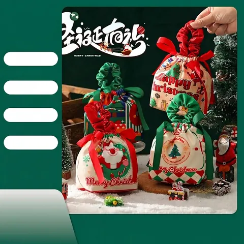 Weihnachten Samt Kordelzug Geschenktüte Cartoon Weihnachtsmann Apfelbeutel Tragbare Süßigkeitentüte Für Feiertag Party Dekoration