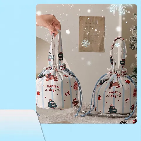 Bedruckte Weihnachts Canvas Geschenktüte Handheld Kordelzug Apfeltüte Für Heiligabend Party Gunst Geschenktüte Mit Cartoon Hund Muster