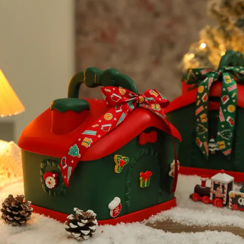 Festliche Weihnachts Haus Sparschwein Geschenkbox Für Kinder Süßigkeiten Verpackung Lagerbehälter Mit Schleife Rot Grün Haus