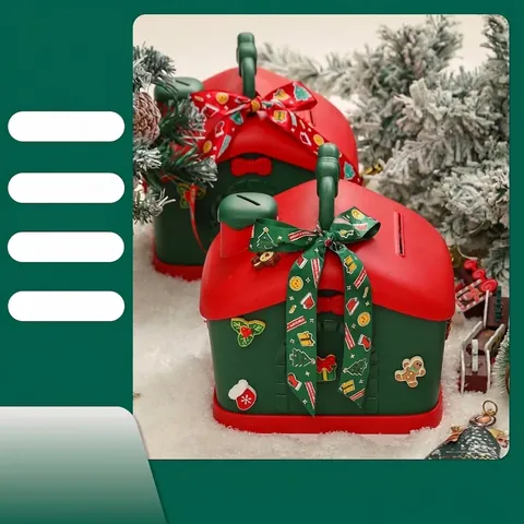 Weihnachtshaus Geformt Sparschwein Kunststoff Geschenkbox Kinder Heiligabend Apfel Verpackung Mit Band Festliche Hausdeko