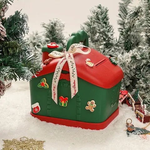 Festliche Weihnachts Haus Sparschwein Geschenkbox Für Kinder Süßigkeiten Verpackung Lagerbehälter Mit Schleife Rot Grün Haus