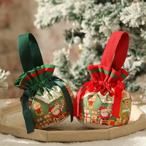 Weihnachten Kordelzug Geschenktüte Weihnachtsmann Schneemann Bedruckte Handtasche Süßigkeitenbeutel Apfelbeutel Für Weihnachtsfeier Dekor