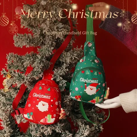 Mini Sac à Dos pour Enfants Père Noël Dessin Animé Sac Cadeau de Noël pour Pommes et Bonbons en Tissu Imprimé