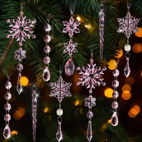Acrylic Crystal Christmas Ornaments Snowflake And Icicle Hanging Decorations For Christmas Tree Holiday Party Home Decor