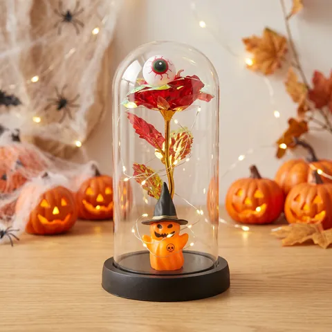 Halloween Espeluznante Rosa Eterna en Cúpula de Vidrio Luz LED Globo Ocular Calabaza Fantasma Luz de Noche Adorno para Fiesta