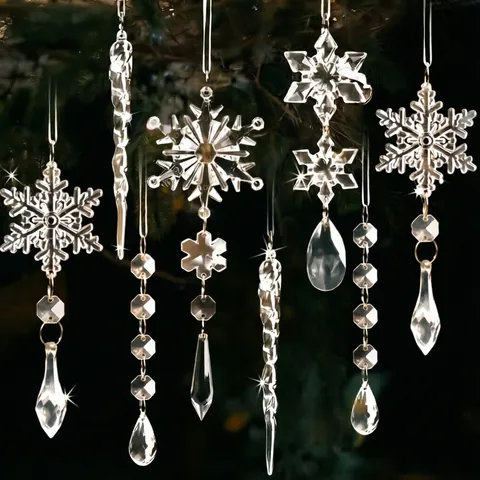 Clear Acrylic Christmas Ornaments Snowflake Icicle Hanging Decorations For Festive Holiday Tree Decor Accessories Winter Party Supplies