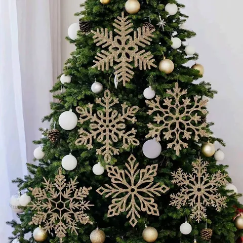 Champagner Gold Schneeflocke Weihnachtsdekoration Glitzer Große Hängende Ornamente Winter Haus Fenster Innen Außen Party Dekor