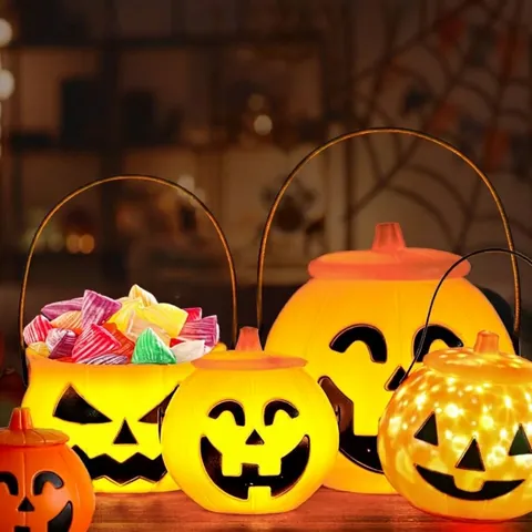 Lanterna a LED Portatile per Halloween Secchiello per Caramelle Decorazione Luminosa a Forma di Zucca per Feste e Casa