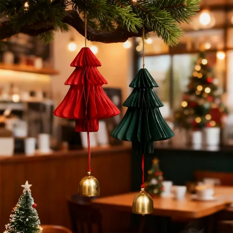 Adornos de Árbol de Navidad de Papel Nido de Abeja Decoración Colgante con Campana Arte Plegable para Fiesta en Casa