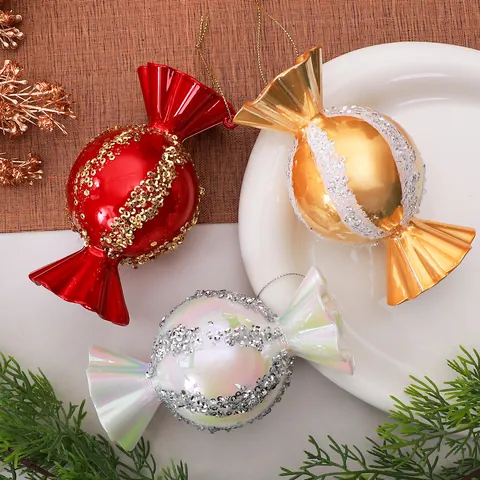 Handgeschilderde Gekleurde Snoep Kerstboom Ornamenten Lovers Gestreepte Plastic Lolly Decoraties Feestdagen DIY Party Rekwisieten