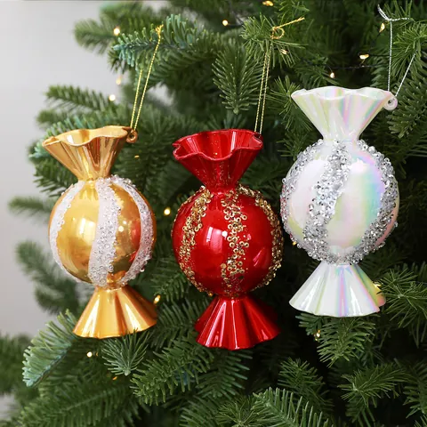Handgeschilderde Gekleurde Snoep Kerstboom Ornamenten Lovers Gestreepte Plastic Lolly Decoraties Feestdagen DIY Party Rekwisieten