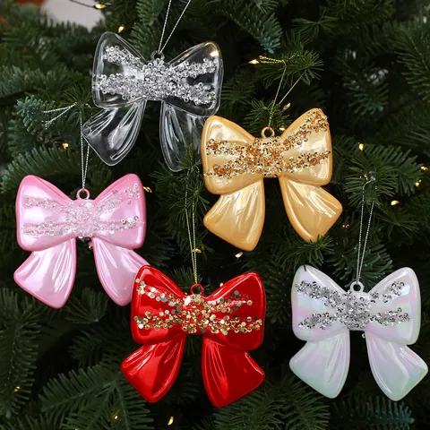 Ornamento Fiocco per Albero di Natale Dipinto a Mano PC Plastica Luccicante Fiocco Decorazione Sospesa per Natale Festival Festa Albero Fai Da Te